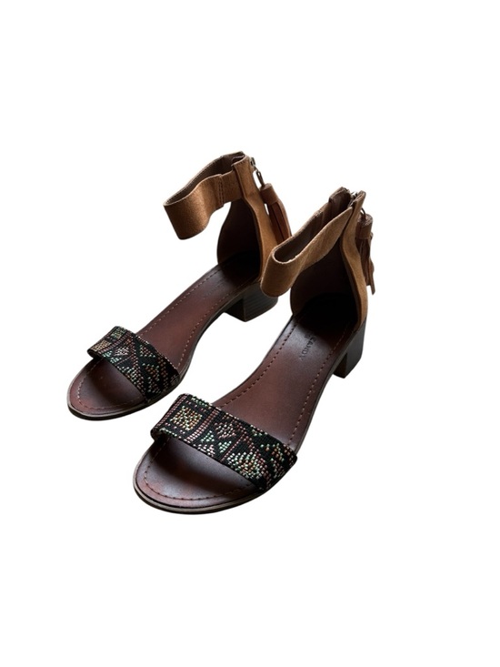 Rock & Candy Shoes - Rock & Candy Brown Ankle-Strap Beaded Block Heel Sandals